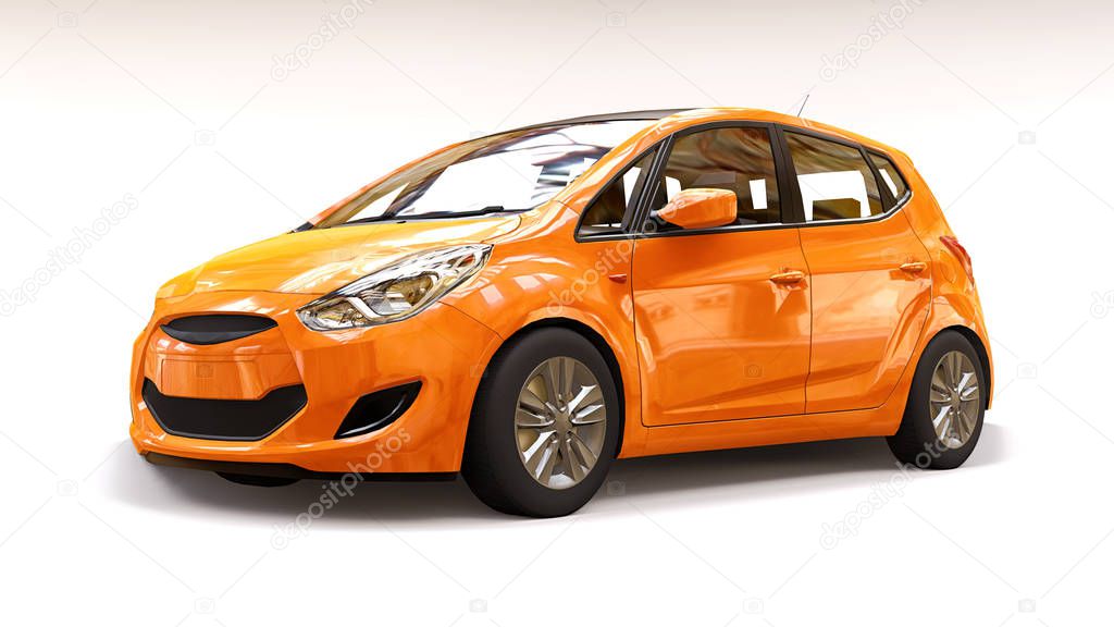 Orange city car with blank surface for your creative design. 3D rendering.