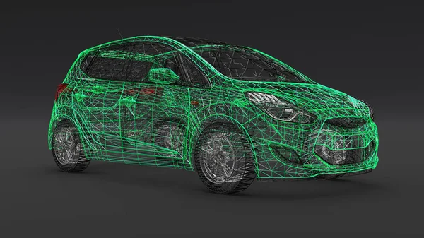 Small family car, mesh design. 3D rendering.