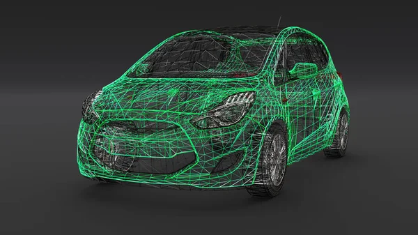 Small family car, mesh design. 3D rendering.