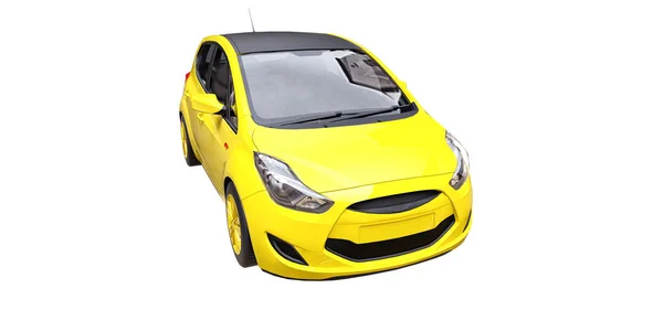 Yellow city car with blank surface for your creative design. 3D rendering. — Stock Photo, Image