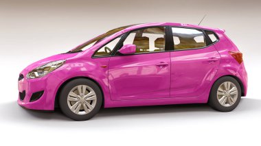 Pembe şehir otomobili yaratıcı tasarımınız için boş yüzeyli. 3D çizim.