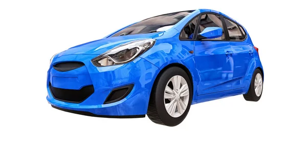 Blue city car with blank surface for your creative design. 3D rendering. — Stock Photo, Image
