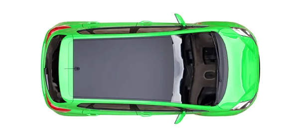 Zielony samochód miejski z pustą powierzchnią dla kreatywnego projektu. 3D ilustracja. — Zdjęcie stockowe