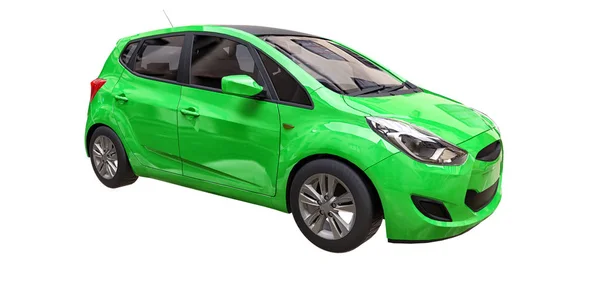 Зелений міський автомобіль з порожньою поверхнею для вашого творчого дизайну. 3D ілюстрація . — стокове фото