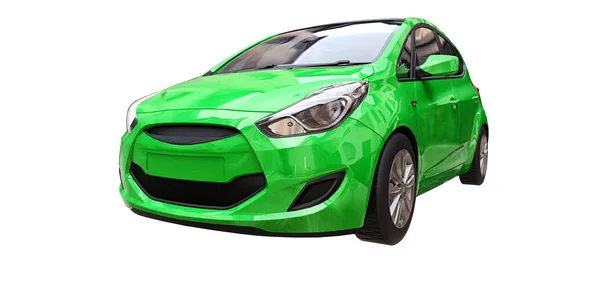 Carro verde da cidade com superfície em branco para o seu design criativo. Ilustração 3D. — Fotografia de Stock