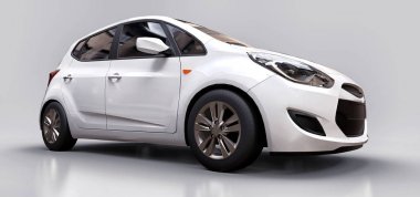 Yaratıcı tasarımın için boş yüzeyi olan beyaz şehir arabası. 3B görüntüleme.