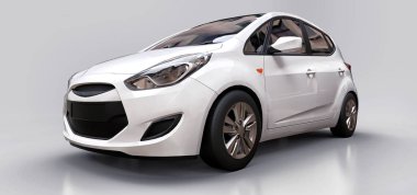 Yaratıcı tasarımın için boş yüzeyi olan beyaz şehir arabası. 3B görüntüleme.