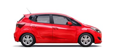 Yaratıcı tasarımın için boş yüzeyi olan kırmızı şehir arabası. 3B görüntüleme.