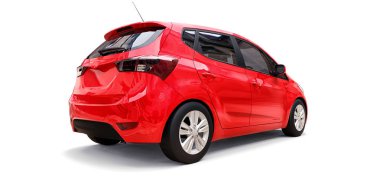 Yaratıcı tasarımın için boş yüzeyi olan kırmızı şehir arabası. 3B görüntüleme.