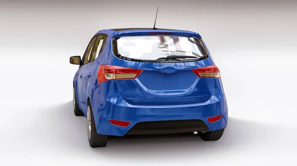 Blauwe stadsauto met blanco oppervlak voor uw creatief ontwerp. 3D-weergave. — Stockfoto