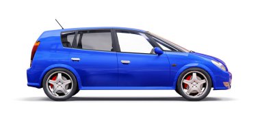 Yaratıcı tasarım için boş yüzeyli mavi şehir araba. 3d illüstrasyon.