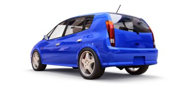 Yaratıcı tasarım için boş yüzeyli mavi şehir araba. 3d illüstrasyon.