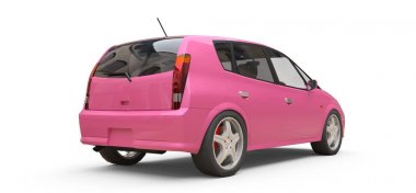 Pembe şehir otomobili yaratıcı tasarımınız için boş yüzeyli. 3D çizim.