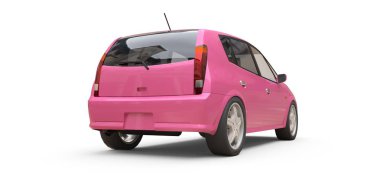 Pembe şehir otomobili yaratıcı tasarımınız için boş yüzeyli. 3D çizim.