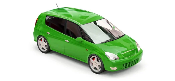 Zöld városi autó üres felülettel a kreatív tervezéshez. 3D illusztráció. — Stock Fotó