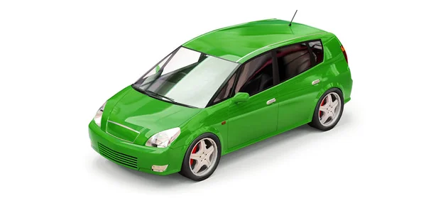 Zöld városi autó üres felülettel a kreatív tervezéshez. 3D illusztráció. — Stock Fotó