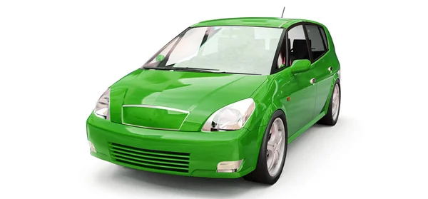 あなたの創造的なデザインのための空白の表面を持つ緑の都市の車。3Dイラスト. — ストック写真