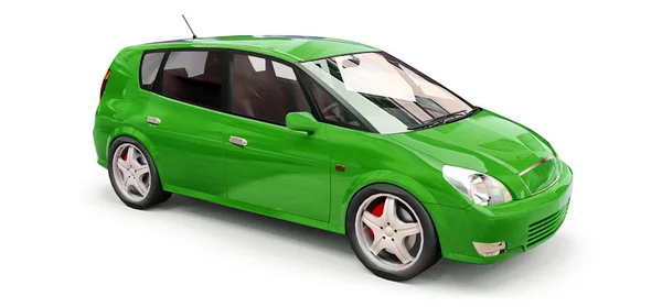 Carro verde da cidade com superfície em branco para o seu design criativo. Ilustração 3D. — Fotografia de Stock