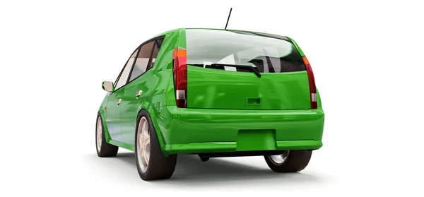 Groene stadsauto met blanco oppervlak voor uw creatieve ontwerp. 3D illustratie. — Stockfoto