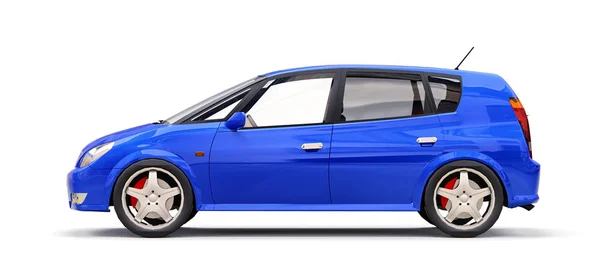 Kék városi autó, üres felülettel a kreatív tervezés. 3D-illusztráció. — Stock Fotó