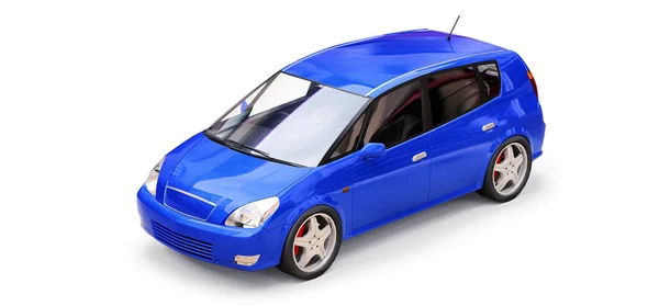 Niebieski samochód miejski z pustą powierzchnią dla twórczego projektu. ilustracja 3D. — Zdjęcie stockowe