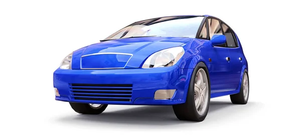 Blaues Stadtauto mit leerer Oberfläche für Ihr kreatives Design. 3D-Illustration. — Stockfoto