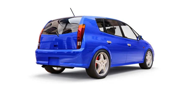Kék városi autó, üres felülettel a kreatív tervezés. 3D-illusztráció. — Stock Fotó