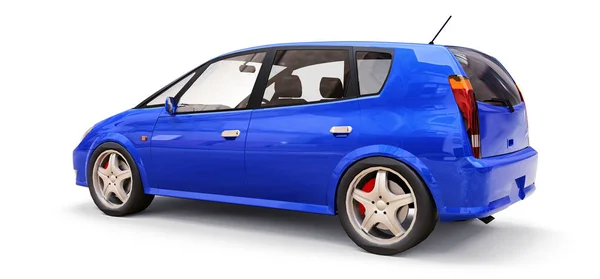 Blaues Stadtauto mit leerer Oberfläche für Ihr kreatives Design. 3D-Illustration. — Stockfoto