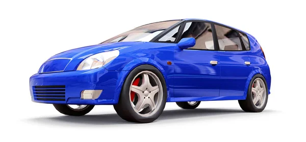 Blue city car with blank surface for your creative design. 3D illustration. — Stock Photo, Image