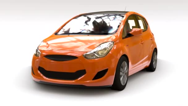 Coche Naranja Con Superficie Blanco Para Diseño Creativo Renderizado — Vídeo de stock