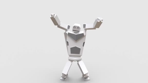Robot moderne dansant le hip-hop. Le robot se déplace très naturellement sur un fond blanc.