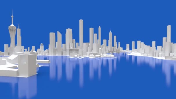 Трехмерный пейзаж современного города. Огромный план мегаполиса. Стрельба с воздуха. Альфа-канал для производства видео и рекламы. 3D рендеринг . — стоковое видео