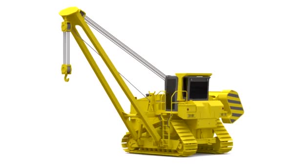 Yellow crawler crane with side boom. 3d rendering. — Stock Video