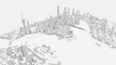 Modern şehrin üç boyutlu manzarası var. Metropolün büyük yerleşim yeri. 3B görüntüleme.