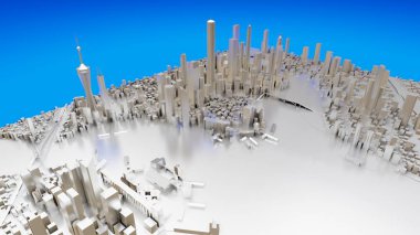 Modern şehrin üç boyutlu manzarası var. Metropolün büyük yerleşim yeri. 3B görüntüleme.