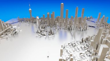 Modern şehrin üç boyutlu manzarası var. Metropolün büyük yerleşim yeri. 3B görüntüleme.