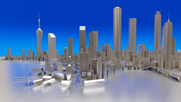 ภูมิทัศน์สามมิติของเมืองสมัยใหม่ แผนผังขนาดใหญ่ของมหานคร การแสดงผล 3 มิติ . — ภาพถ่ายสต็อก