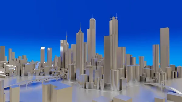 Trojrozměrná krajina moderního města. Obrovské uspořádání metropole. 3D vykreslování. — Stock fotografie
