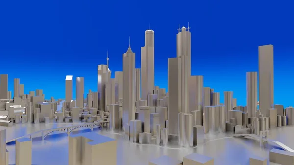 Paisaje tridimensional de la ciudad moderna. El enorme trazado de la metrópolis. Renderizado 3D. — Foto de Stock