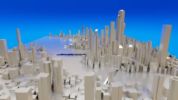 A modern város háromdimenziós tájképe. A metropolisz hatalmas elrendezése. 3D renderelés. — Stock Fotó