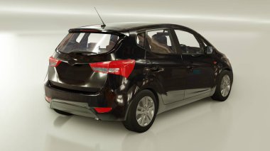 Yaratıcı tasarımın için boş yüzeyi olan siyah bir şehir arabası. 3B görüntüleme.