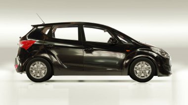 Yaratıcı tasarımın için boş yüzeyi olan siyah bir şehir arabası. 3B görüntüleme.