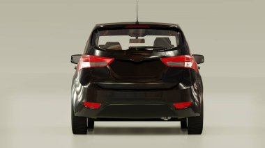 Yaratıcı tasarımın için boş yüzeyi olan siyah bir şehir arabası. 3B görüntüleme.