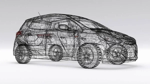 Small family car, mesh design. 3D rendering.