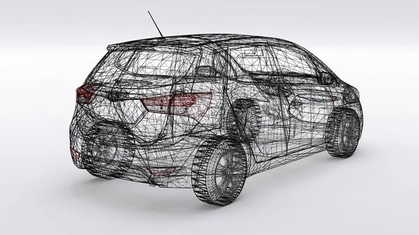 Small family car, mesh design. 3D rendering.