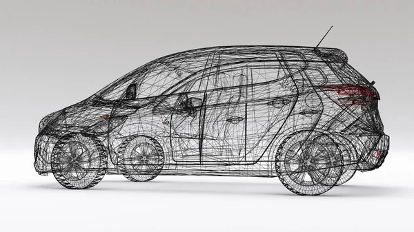 Small family car, mesh design. 3D rendering.