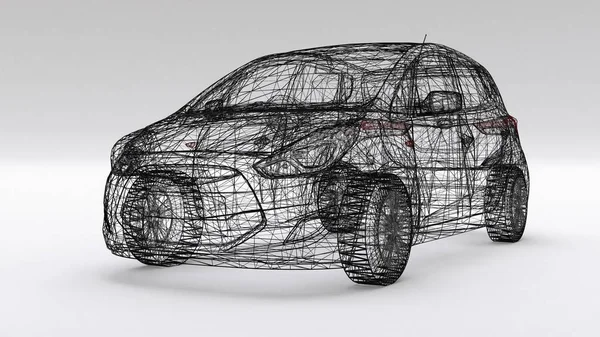 Small family car, mesh design. 3D rendering.