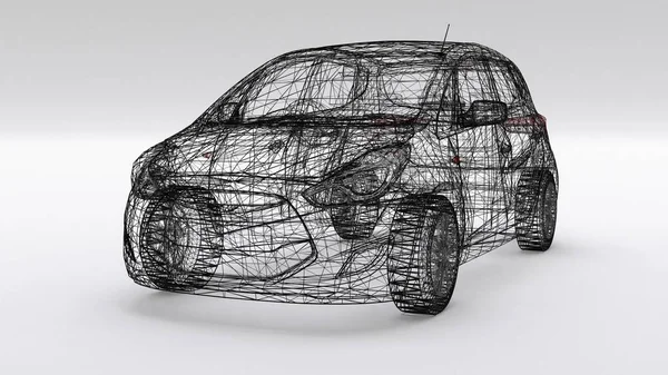 Small family car, mesh design. 3D rendering.