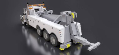 Diğer büyük kamyon veya çeşitli ağır makine taşımak için beyaz kargo çekici. 3D render.