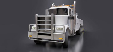 Diğer büyük kamyon veya çeşitli ağır makine taşımak için beyaz kargo çekici. 3D render.